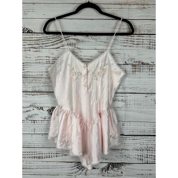 VTG Contemporary Collection Pink Satin Lace Dainty 1 Pc Lingerie Bodysuit - Med - Picture 1 of 6
